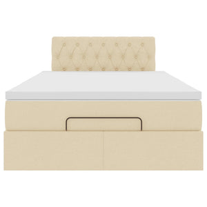 Ottomansk säng med madrass & LED-lampor gräddvit 120x190cm tyg