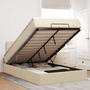 Ottomansk säng med madrass & LED-lampor gräddvit 120x190cm tyg