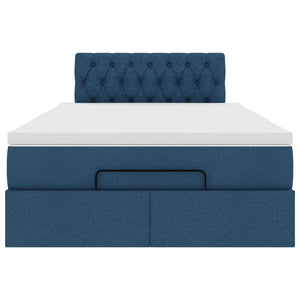 Ottomansk säng med madrass och LED-lampor blå 120x190cm tyg