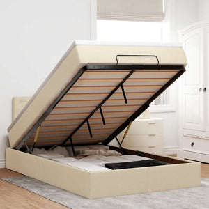 Ottomansk säng med madrass & LED-lampor gräddvit 120x190cm tyg