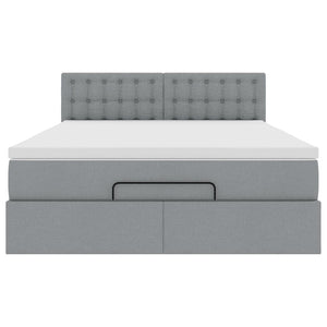 Ottoman säng med madrass och LED-lampor ljusgrå 140x190 cm tyg