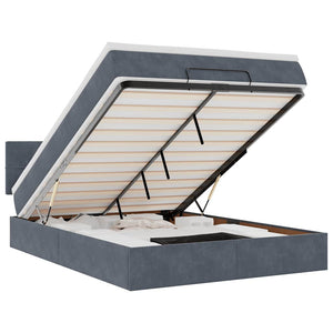 Ottoman sängram med madrass mörkgrå 140x200 cm sammet