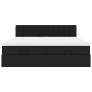 Ottomansk säng med madrasser&LEDs svart 180x200cm konstläder
