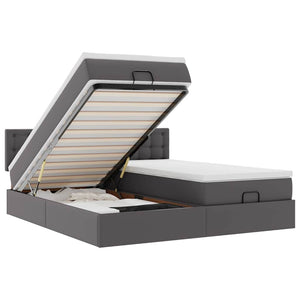 Ottomansk säng med madrasser&LEDs grå 180x200cm konstläder