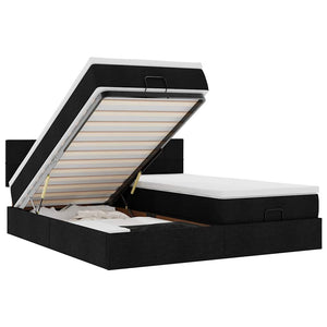 Ottoman sängram med madrasser svart 200x200 cm tyg