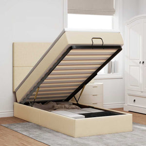 Ottoman säng med madrass gräddvit 100x200 cm tyg