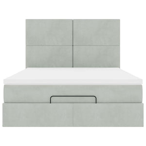 Ottoman sängram med madrasser ljusgrå 140x200 cm sammet