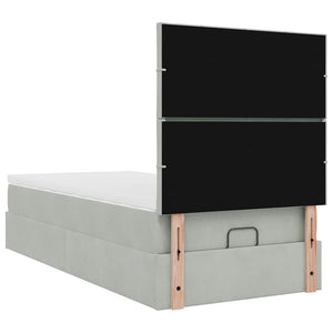 Ottoman sängram med madrasser ljusgrå 90x190 cm sammet