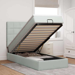 Ottoman sängram med madrasser ljusgrå 90x190 cm sammet