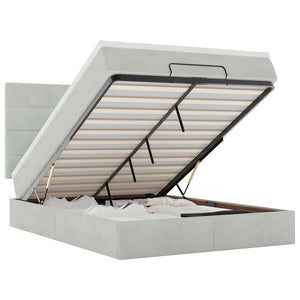 Ottoman sängram med madrasser ljusgrå 140x190 cm sammet