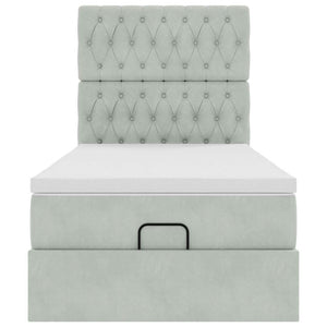 Ottoman sängram med madrasser ljusgrå 90x190 cm sammet