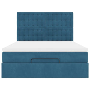 Ottoman sängram med madrasser mörkblå 140x200 cm sammet