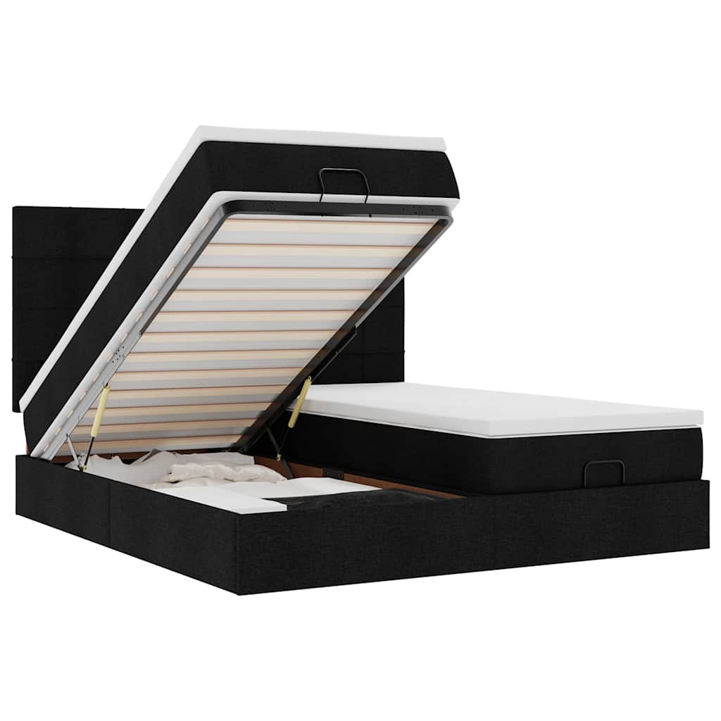Ottoman sängram med madrasser svart 160x200 cm tyg