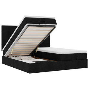 Ottoman sängram med madrasser svart 160x200 cm tyg
