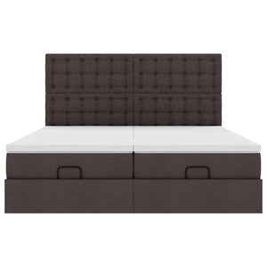 Ottoman sängram med madrasser mörkbrun 200x200 cm tyg