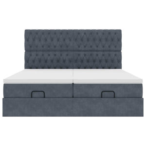 Ottoman sängram med madrasser mörkgrå 200x200 cm sammet