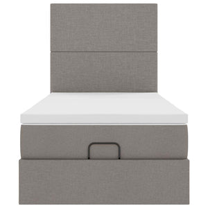 Ottomansk säng med madrass och LED-lampor taupe 90x200 cm tyg