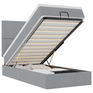 Ottoman sängram med madrass ljusgrå 100x200 cm tyg