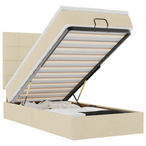 Ottoman sängram med madrass gräddvit 100x200 cm tyg