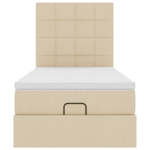 Ottoman sängram med madrass gräddvit 100x200 cm tyg