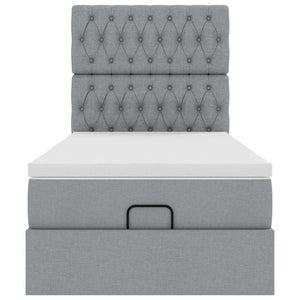 Ottomansk säng med madrass och LED-lampor ljusgrå 90x200 cm tyg