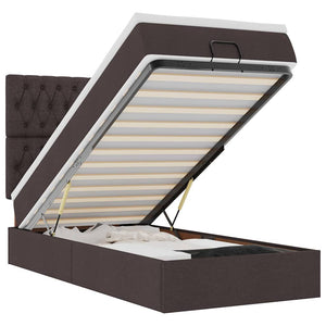Ottomansk säng med madrass och LED-lampor mörkbrun 90x200cm tyg