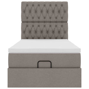 Ottomansk säng med madrass och LED-lampor taupe 90x200 cm tyg