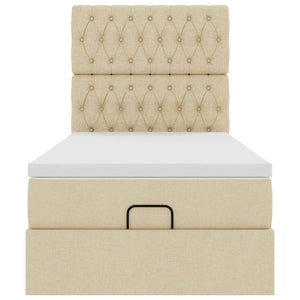 Ottomansk säng med madrass och LED-lampor gräddvit 90x200 cm