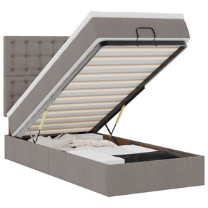 Ottomansk säng med madrass och LED-lampor taupe 90x200 cm tyg
