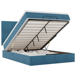 Ottoman sängram med madrasser mörkblå 140x190 cm sammet