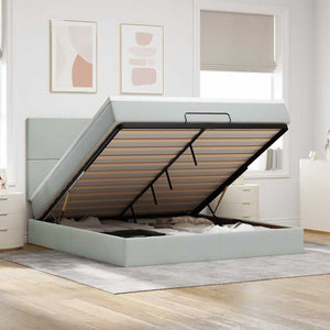 Ottoman sängram med madrasser ljusgrå 160x200 cm sammet