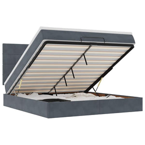 Ottoman sängram med madrasser mörkgrå 160x200 cm sammet
