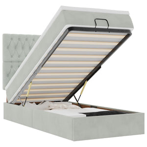 Ottoman sängram med madrasser ljusgrå 90x190 cm sammet