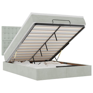Ottoman sängram med madrasser ljusgrå 140x200 cm sammet