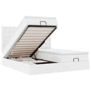 Ottomansk säng med madrasser&LEDs ren vit 160x200cm konstläder