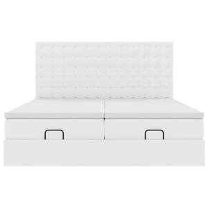 Ottomansk säng med madrasser&LEDs ren vit 160x200cm konstläder