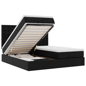 Ottomansk säng med madrasser&LEDs svart 180x200cm konstläder