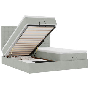Ottoman sängram med madrasser ljusgrå 180x200 cm sammet
