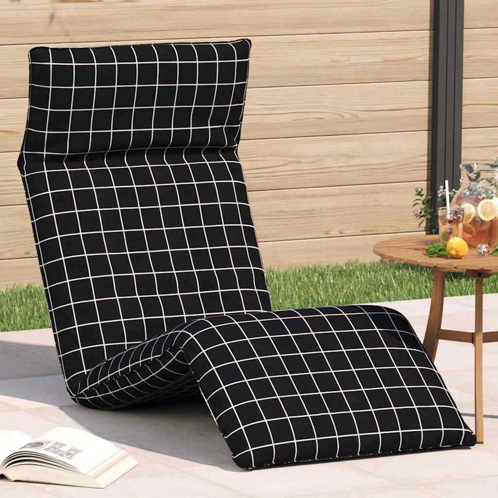 Hopfällbar solstol svart rutigt mönster 175x54x8,5 cm oxfordtyg