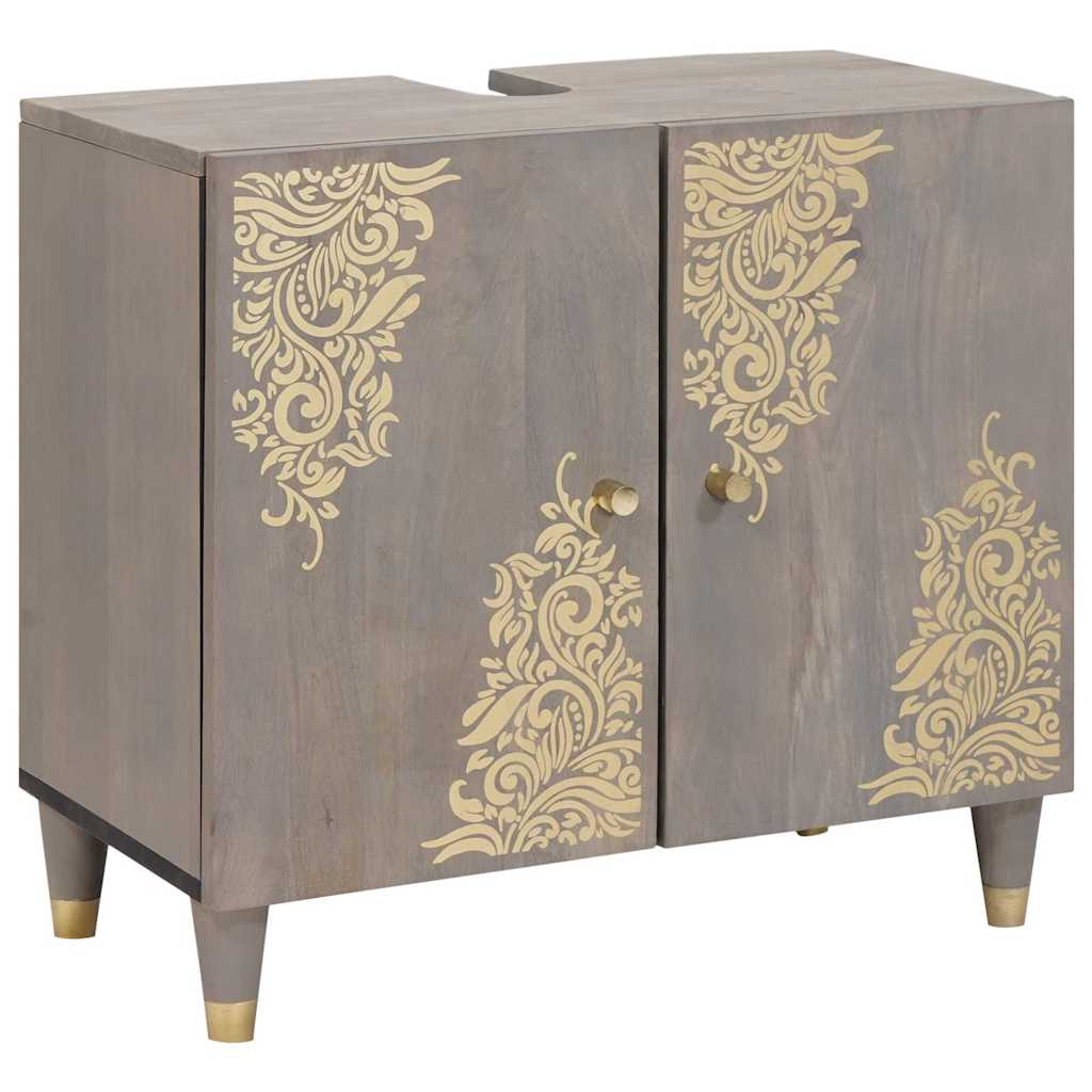 Diskbänksskåp med lagring Grå 62 x 33 x 58 cm Massivt mangoträ