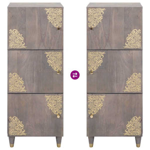 Skåp med hylla Grå och Guld 40 x 33 x 110 cm Massivt mangoträ