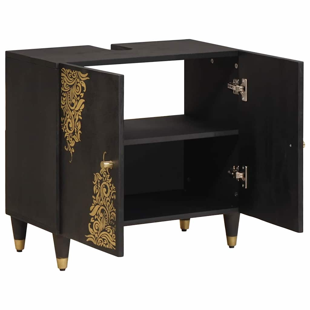 Diskbänksskåp med dörr Svart 62 x 33 x 58 cm Massivt mangoträ