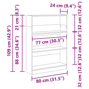Bokhylla sonoma-ek 80x24x109 cm konstruerat trä