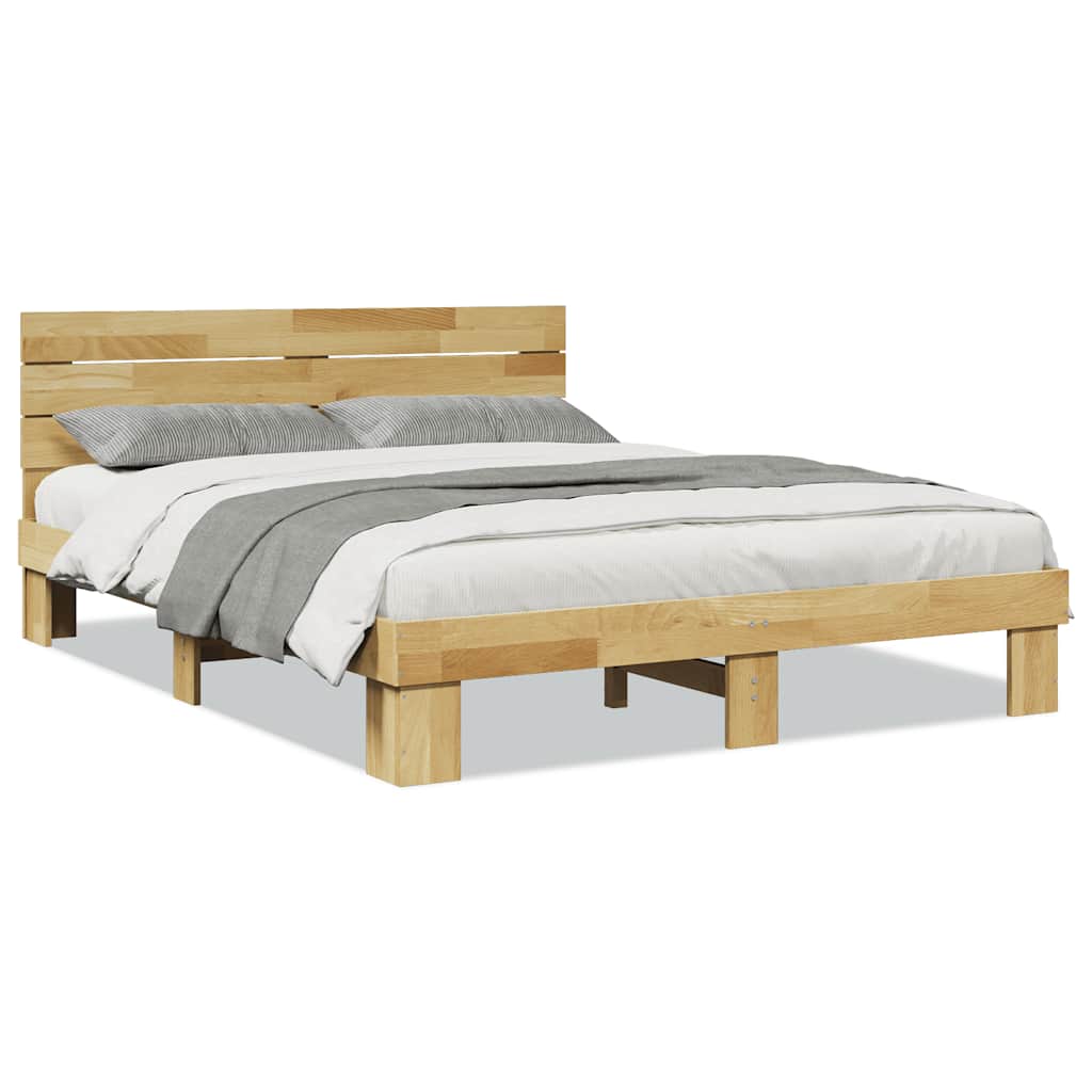 Sängram med huvudgavel utan madrass 135x190 cm massivt trä ek