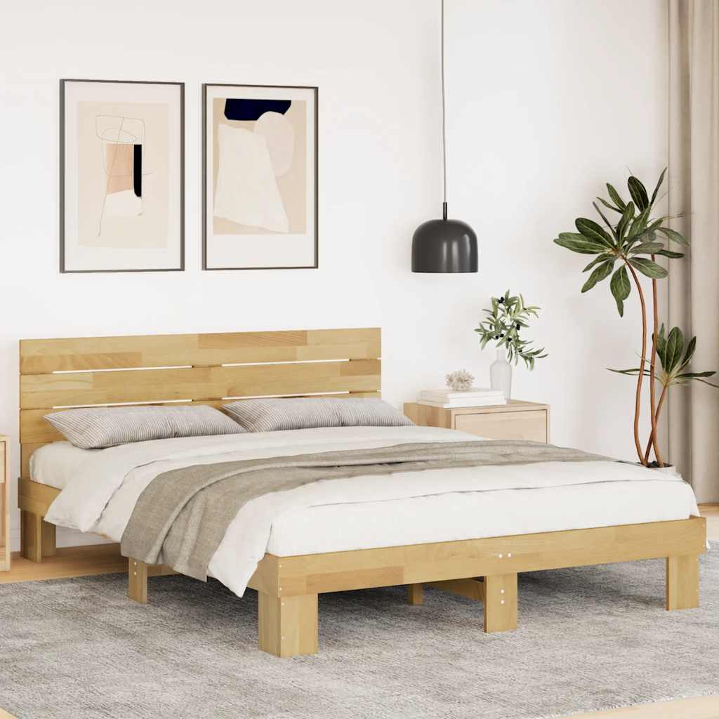 Sängram med huvudgavel utan madrass 135x190 cm massivt trä ek