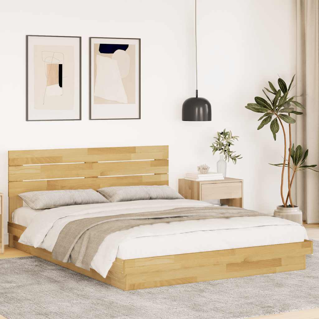 Sängram med huvudgavel utan madrass 150x200 cm massivt trä ek