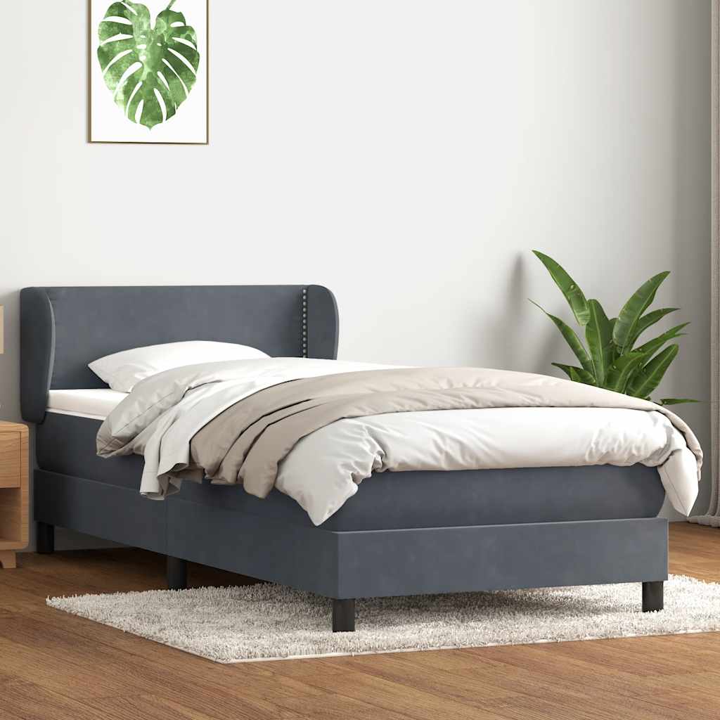 Resårsäng med madrass mörkgrå 90x220 cm sammet