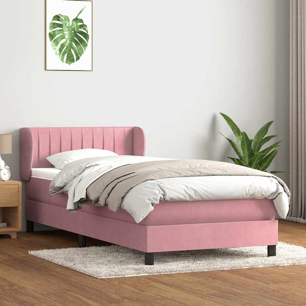 Ramsäng med madrass rosa 90x210 cm sammet