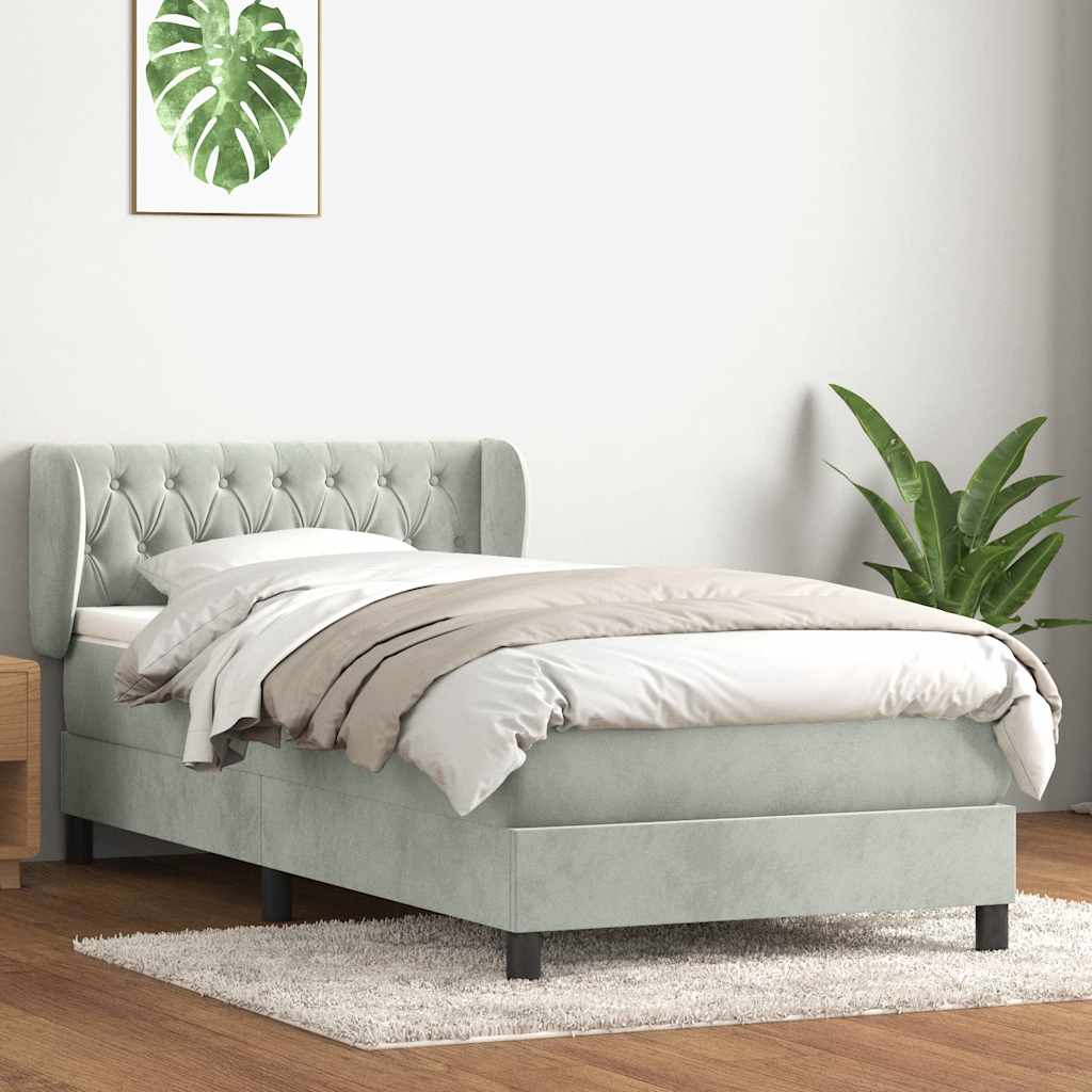 Ramsäng med madrass ljusgrå 80x210 cm sammet