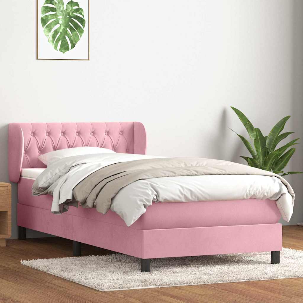 Resårsäng med madrass rosa 90x220 cm sammet
